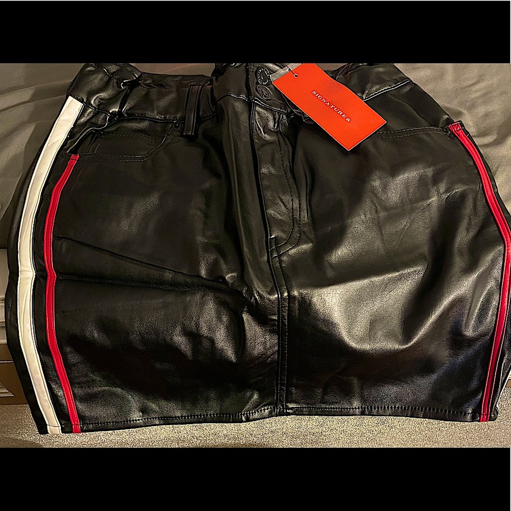 Black Faux Leather Side Striped Mini Skirt